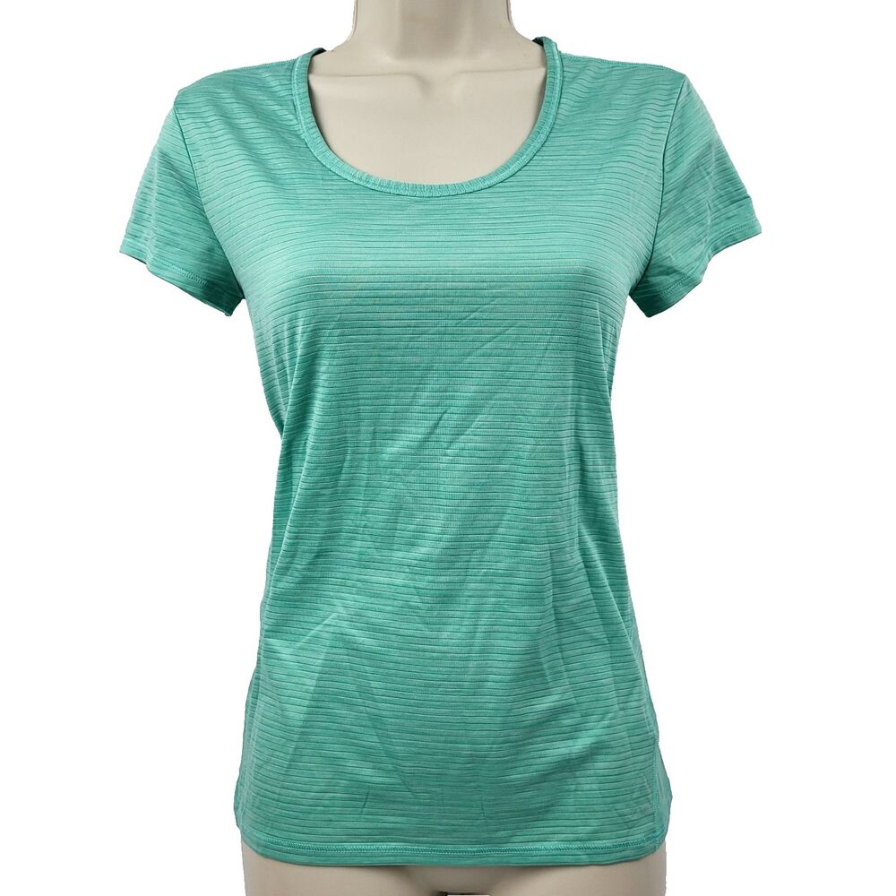 Athleta Shirt Short Sleeve Shadow Stripe Chi Tee, mint green